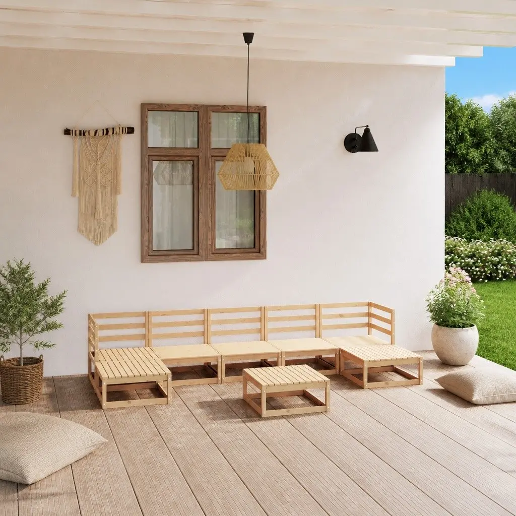 8 Piece Modular Outdoor Lounge Set Brown Pinewood Sectional