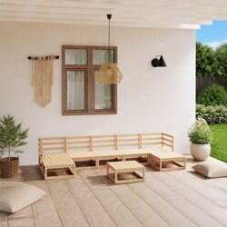 Versatile Brown Pinewood Outdoor Lounge Set with 8 Pieces