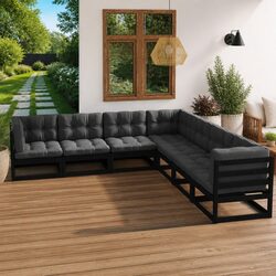 Garden Lounge Set 7 Piece Outdoor Furniture with Cushions Pinewood Black