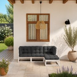 Garden Lounge Set 4 Piece Outdoor Furniture White Cushions Modular Relaxation