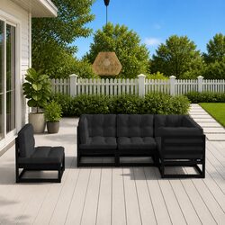 Outdoor Lounge Set with Black Cushions for Relaxation
