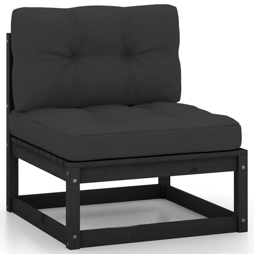7 Piece Outdoor Garden Lounge Set with Cushions Solid Pinewood Black Patio Furniture
