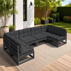6 Piece Outdoor Lounge Set in Black Pinewood