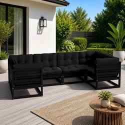 Garden Lounge Set 6 Piece Outdoor Furniture Black Solid Wood with Cushions
