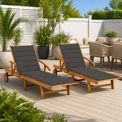 Sun Lounger 2 pcs Outdoor Garden Patio Daybed Adjustable Backrest Wheels Taupe