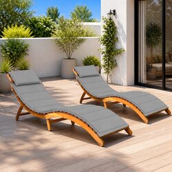 Enhance Your Outdoor Space with 2 Acacia Wood Sun Loungers