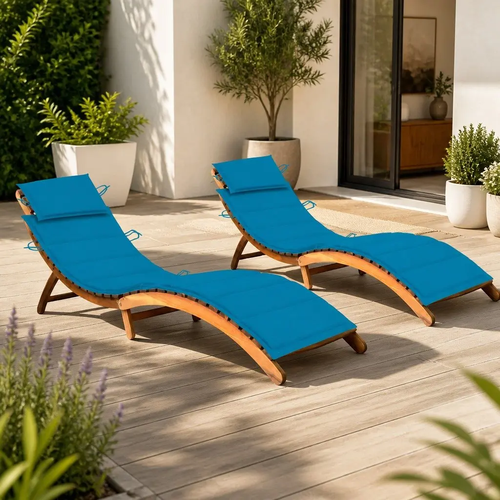 Sun Loungers 2 pcs Solid Wood Acacia Outdoor Garden Patio Daybed with Cushions