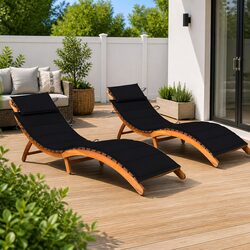 2 Piece Sun Lounger Set in Solid Acacia for Outdoor Relaxation