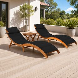 Sun Loungers Set 2 pcs with Side Table and Cushions Solid Acacia Wood Outdoor