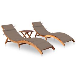 Acacia Wood Sun Lounger Set with Table & Cushions for Relaxation