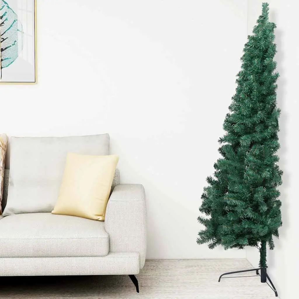 Artificial Half Christmas Tree 240cm Pre-lit LED Green PVC Seasonal Holiday