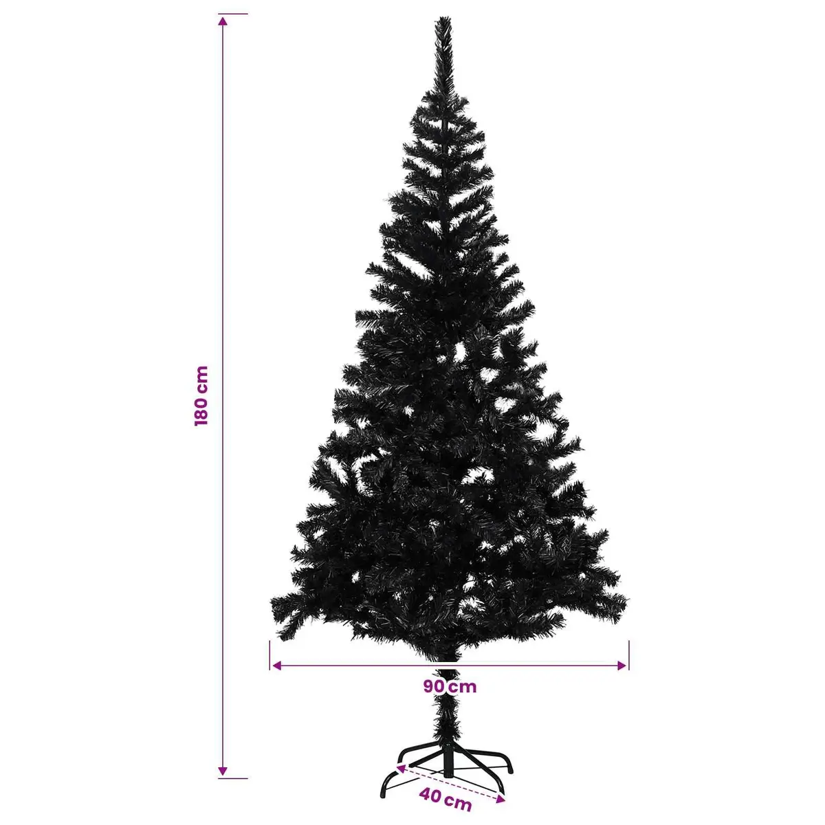 Black Artificial Pre-lit Christmas Tree 180cm with Stand Festive Holiday Decor