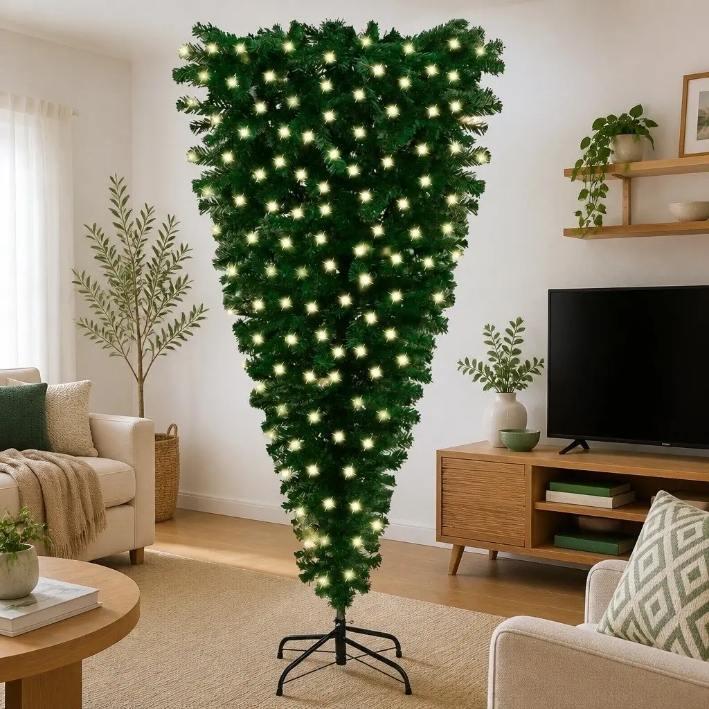 Upside-down Artificial Christmas Tree 240cm Pre-lit LED Unique Holiday Decor