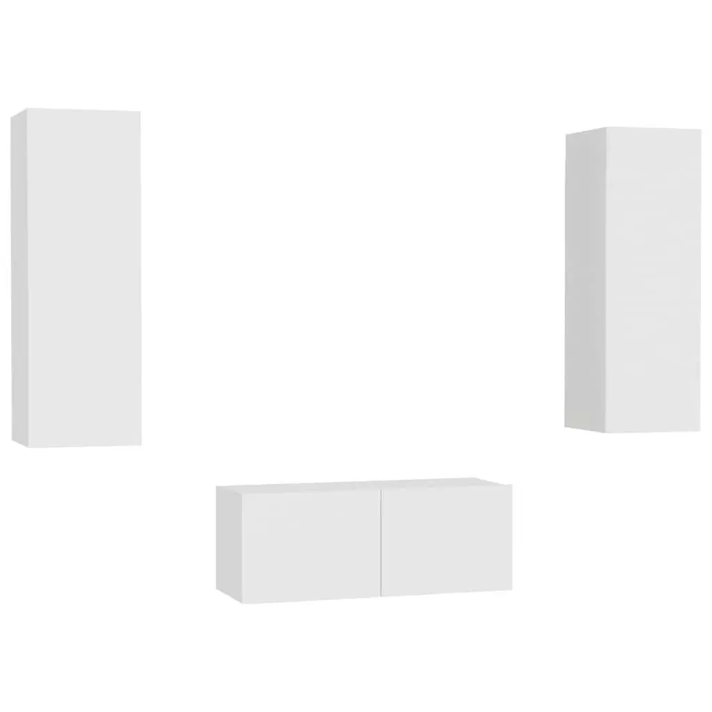 TV Cabinet Set 3 Piece Wall Mount Storage Unit White Engineered Wood