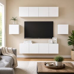 Wall Mounted TV Cabinet Set 6 Piece Storage Unit White Engineered Wood Organiser