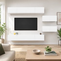 TV Cabinet Set 6 Piece White Wall Mounted Storage Living Room Furniture