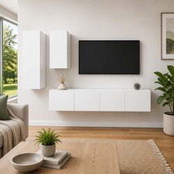 Stylish White 4 Piece Wall Mounted TV Cabinet Set