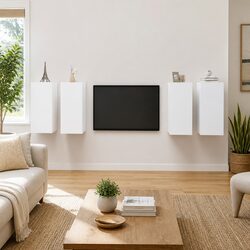 Wall Mounted TV Cabinet Set 4 Pieces White Shelving Storage Living Room Unit