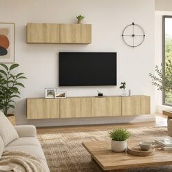 TV Cabinets 3 pcs Wall Mounted Storage Organiser Living Room Unit Set