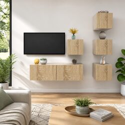 5 Piece TV Cabinet Set Wall Mounted Storage Unit Living Room Furniture Brown