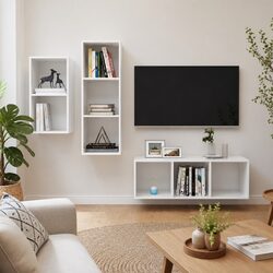 3 Piece Wall Mounted TV Cabinet Set High Gloss White Storage Unit Organiser