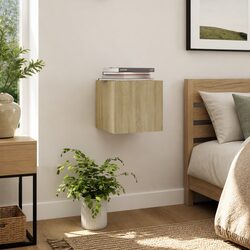 Space-Saving Wall-Mounted Bedside Cabinet in Sonoma Oak