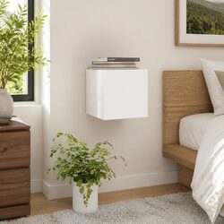Bedside Cabinet Wall Mounted White Storage Compartment Side Table Organizer
