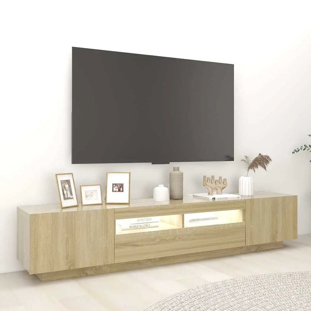 TV Cabinet 200cm with LED Lights Storage Unit Media Console Brown Sonoma Oak
