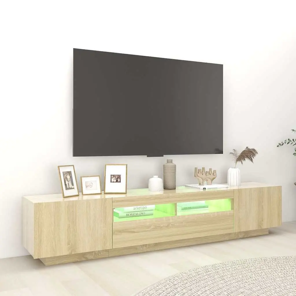 TV Cabinet 200cm with LED Lights Storage Unit Media Console Brown Sonoma Oak