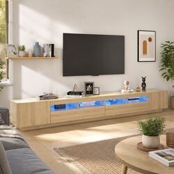 Brown Wood Media Storage Unit with LED Lighting