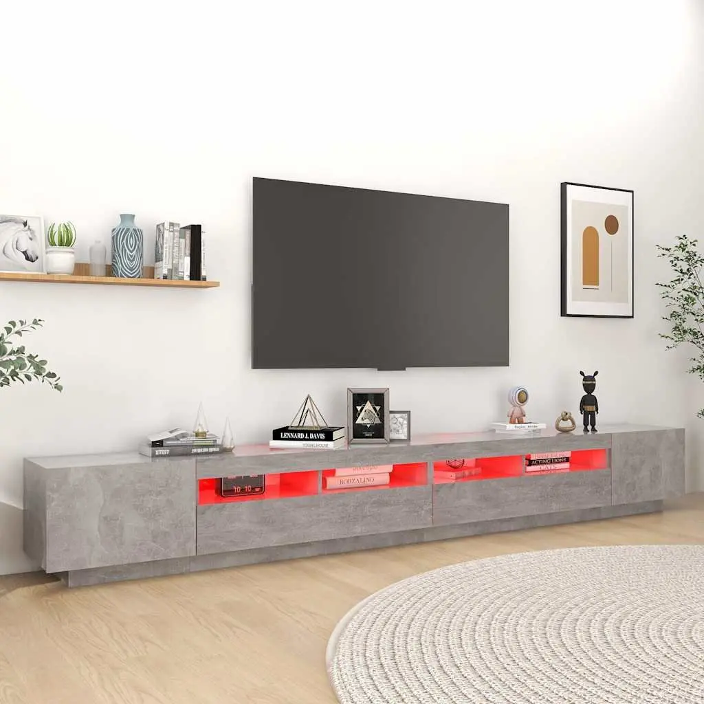 TV Cabinet Grey Modern with RGB LED Lights for Living Room Media Storage