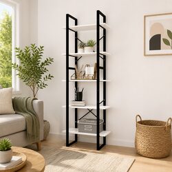 5-Tier Book Cabinet White Pinewood Storage Shelving Unit Display Bookcase