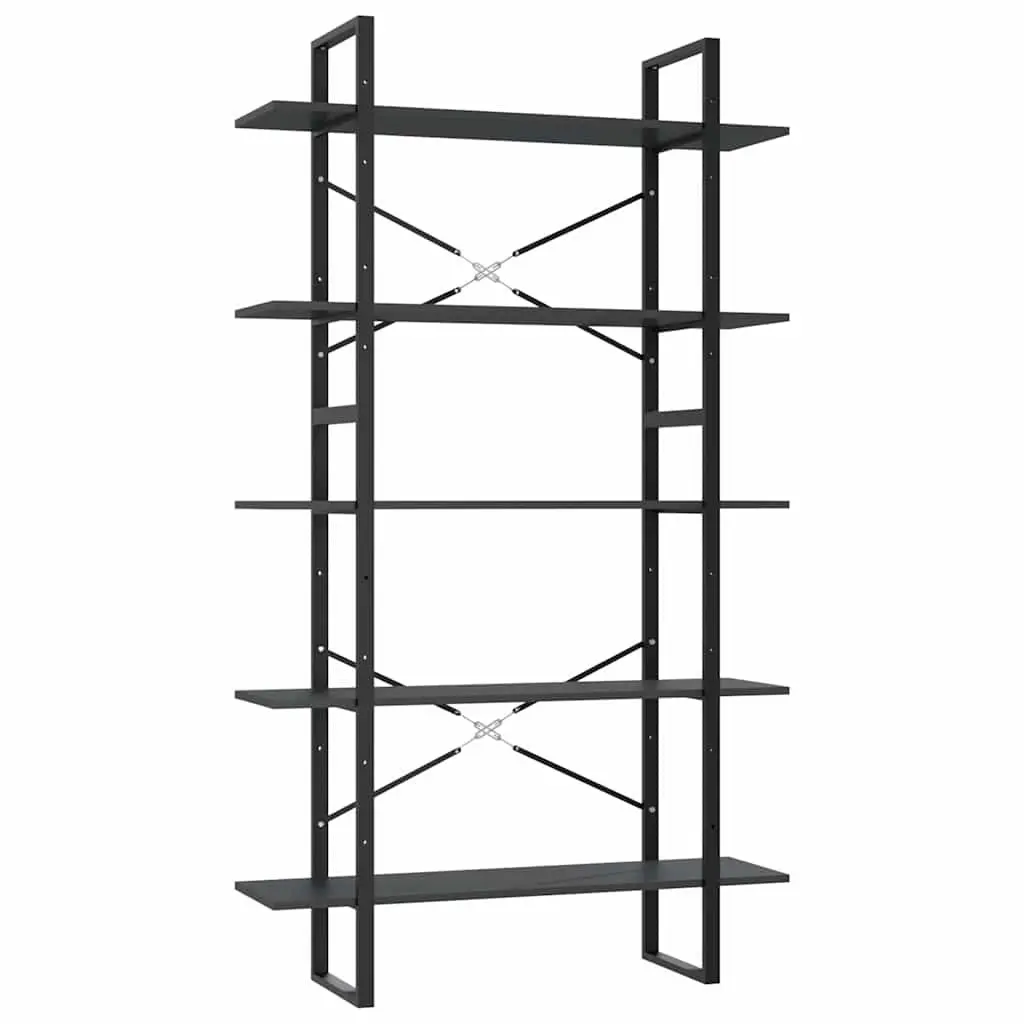 5-Tier Book Cabinet Grey Engineered Wood Shelving Unit Storage Display Bookcase
