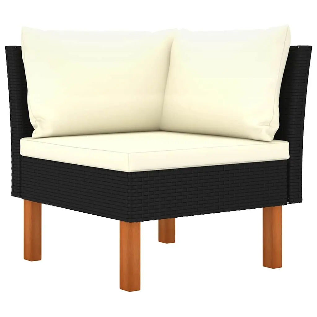 Outdoor Furniture Set 6 Piece Black Eucalyptus Wood Cushioned Lounge PE Rattan