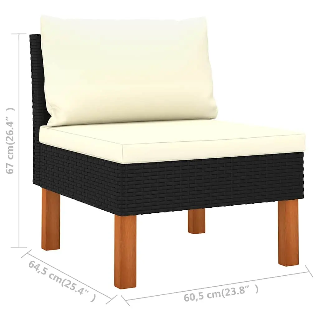 Outdoor Furniture Set 6 Piece Black Eucalyptus Wood Cushioned Lounge PE Rattan