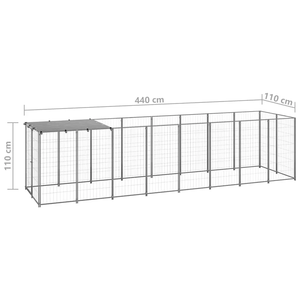 Dog Kennel Outdoor Steel Cage Pet Enclosure Run Play Area 4.84m² Silver