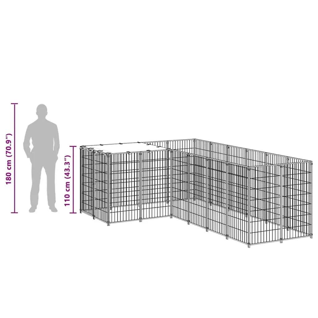 Dog Kennel Large Outdoor Steel Pet Enclosure with Wire Mesh Walls and Polyethylene Roof