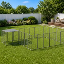 Dog Kennel Steel Wire Mesh Outdoor Run Enclosure Large Pet Cage Silver