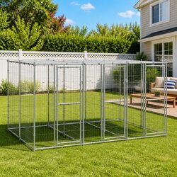 Outdoor Dog Kennel Galvanised Steel Roof Large Exercise Run Enclosure Silver
