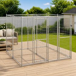Silver Dog Kennel Run for Outdoor Exercise and Play