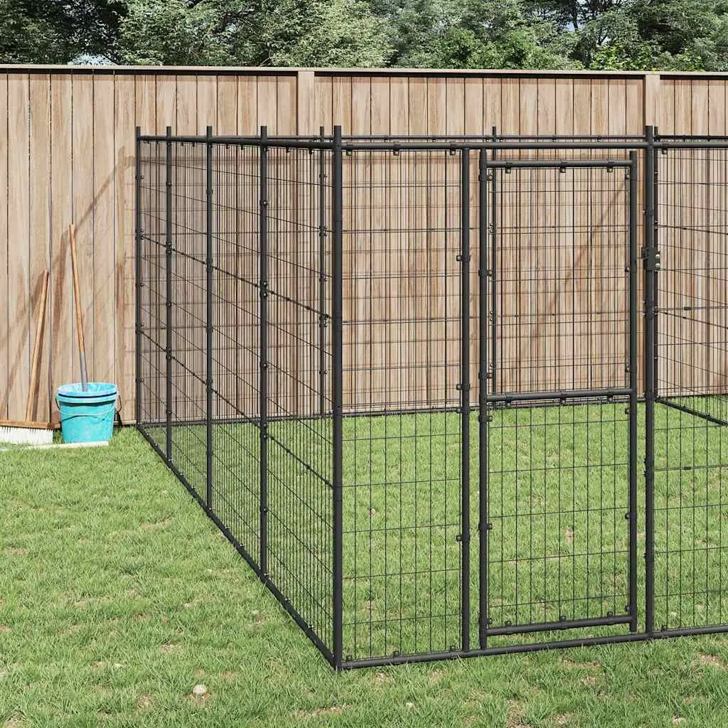 Dog Kennel Large Outdoor Run Enclosure Exercise Pen Black Steel Construction