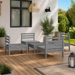5 Piece Garden Lounge Set Outdoor Furniture Grey Solid Pinewood Patio Seating