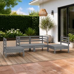 Garden Lounge Set 4 Piece Grey Solid Pinewood Outdoor Furniture Modular