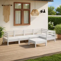 6 Piece Garden Lounge Set Solid Wood Patio Furniture Outdoor Sofa White