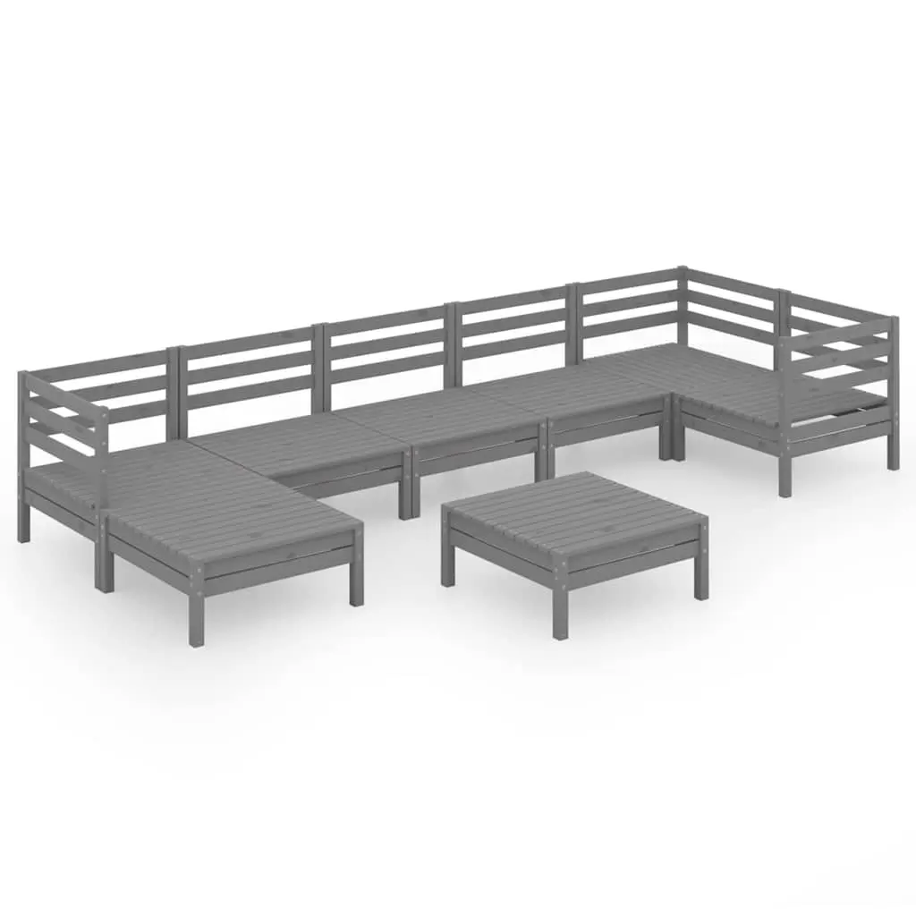 Modular Grey Wooden Outdoor Lounge Set 8 Piece Patio Sofa Furniture