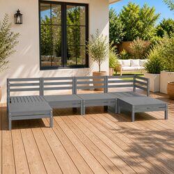 6 Piece Garden Lounge Set Grey Outdoor Patio Furniture Modular Wooden Sofa