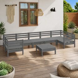 Garden Lounge Set 8 Piece Grey Wooden Patio Furniture Modular Outdoor Sofa
