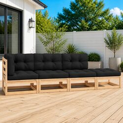 4 Piece Garden Lounge Set with Cushions Solid Pinewood Outdoor Patio Furniture