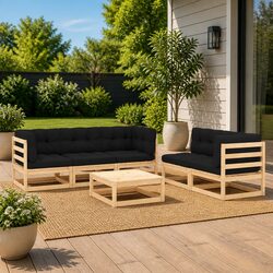 6 Piece Garden Lounge Set Anthracite with Cushions Solid Pinewood Outdoor