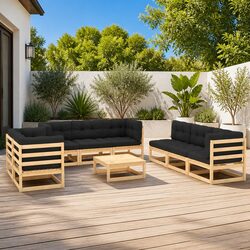 9 Piece Garden Lounge Set with Cushions Outdoor Furniture Modular Patio Seating